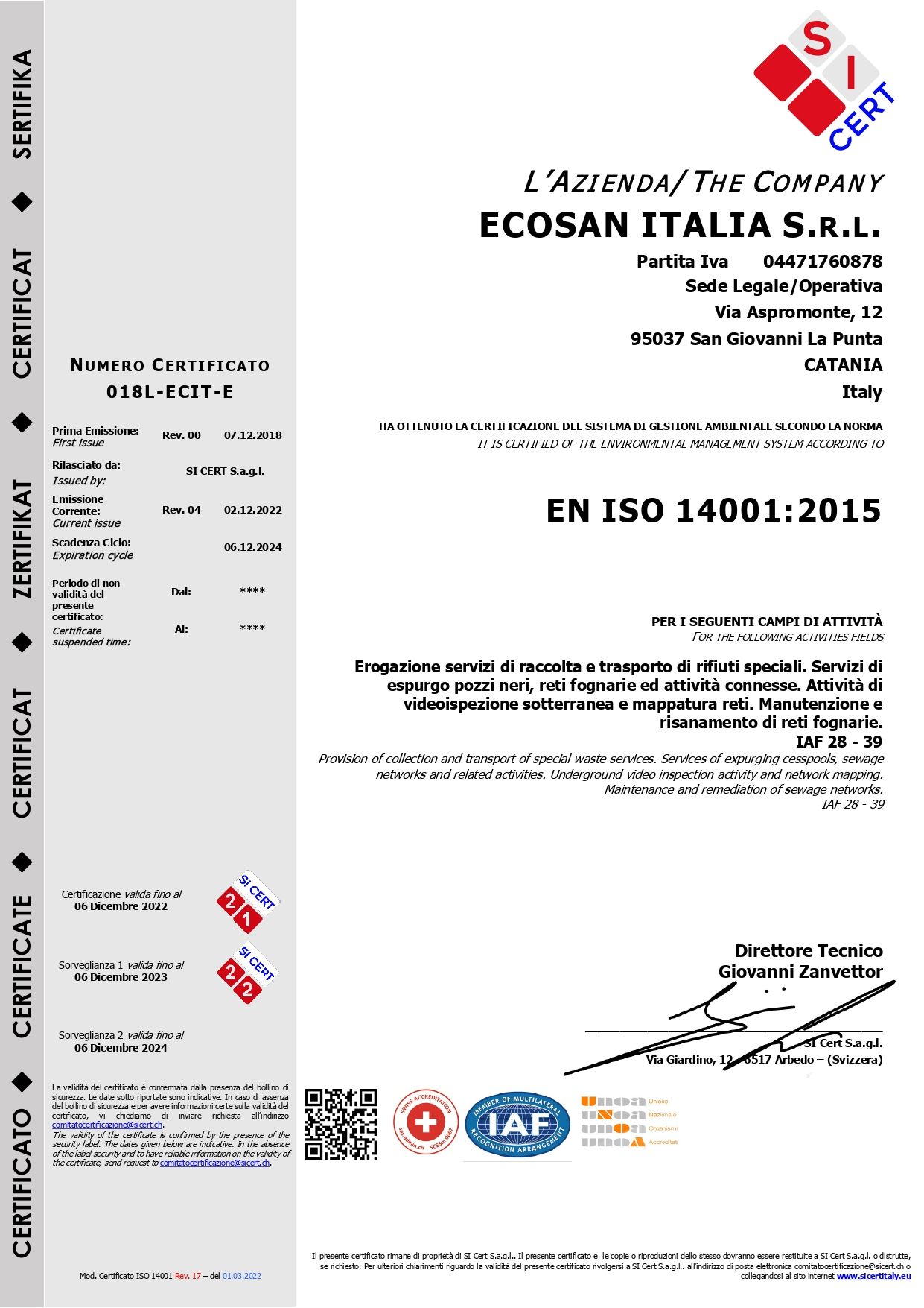 Certificazione Ecosan Italia Srl