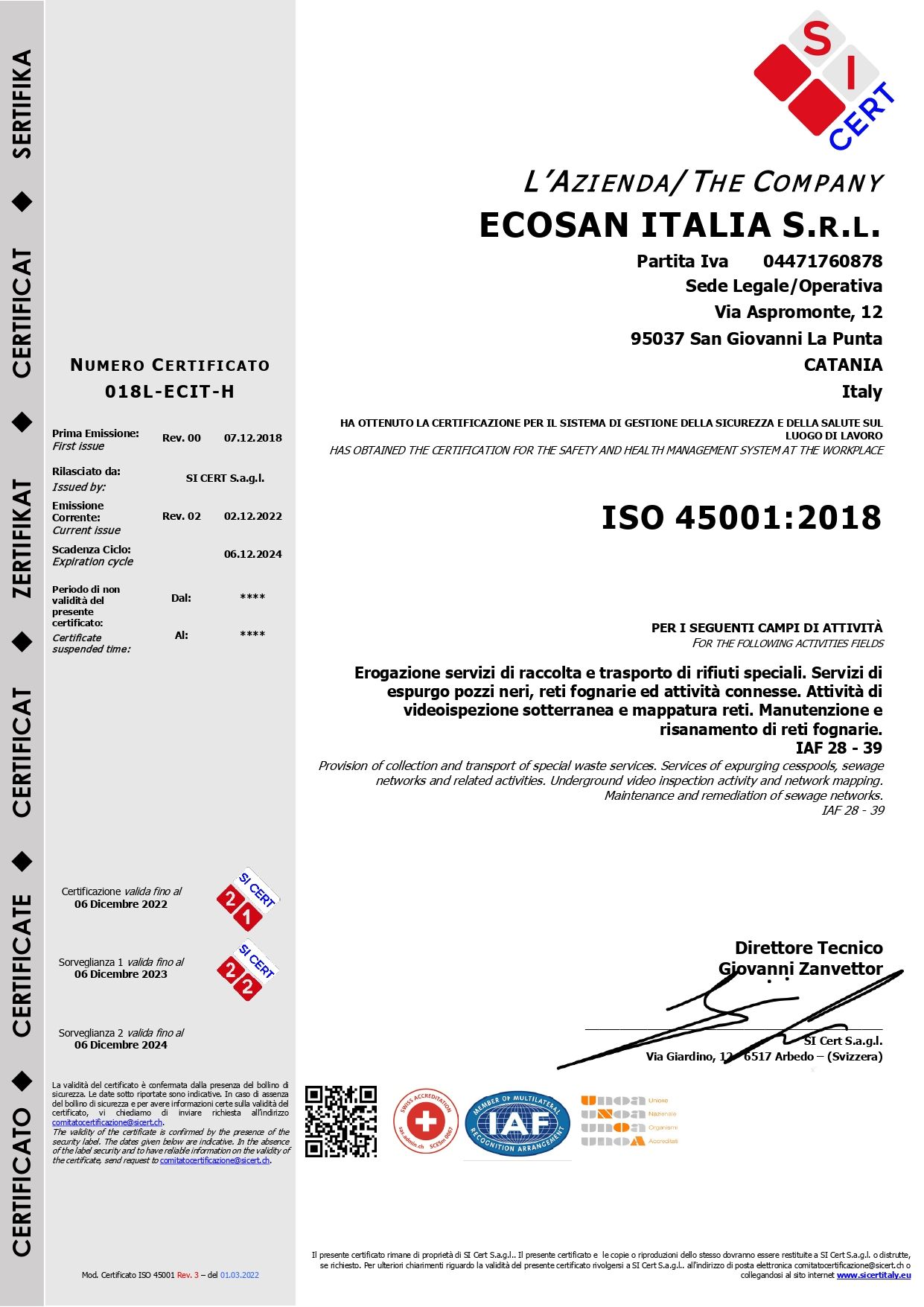Certificazione Ecosan Italia Srl