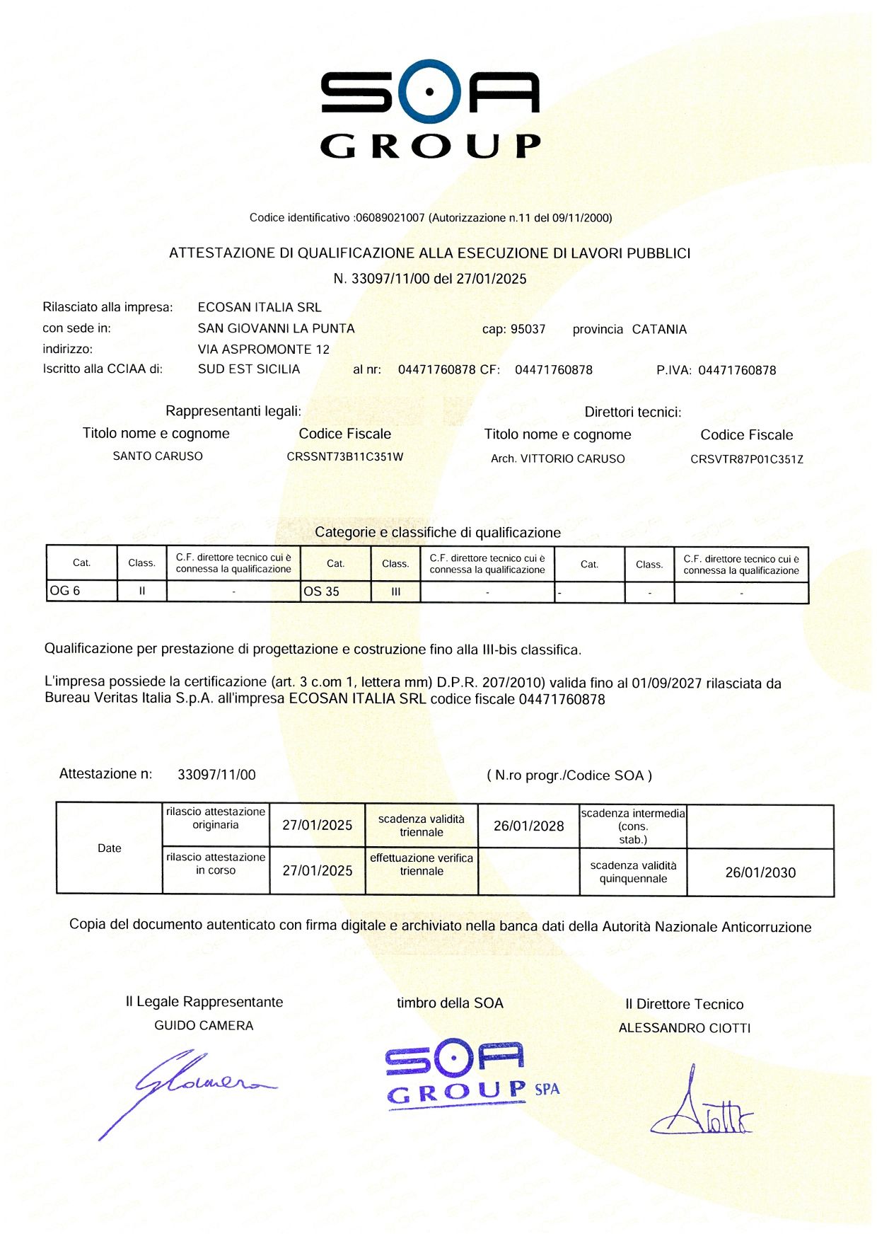 Certificazione Ecosan Italia Srl
